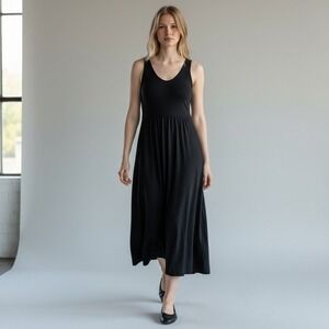 Marine Layer Lexi Dress Black Tencel Modal Scoop Neck Midi Tank Womens Large